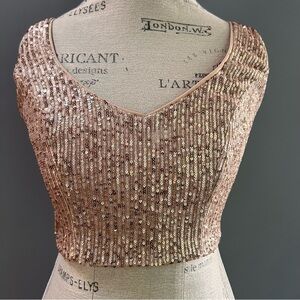NWT Sequin Embellished Light Gold Crop Top with gold back zipper size M